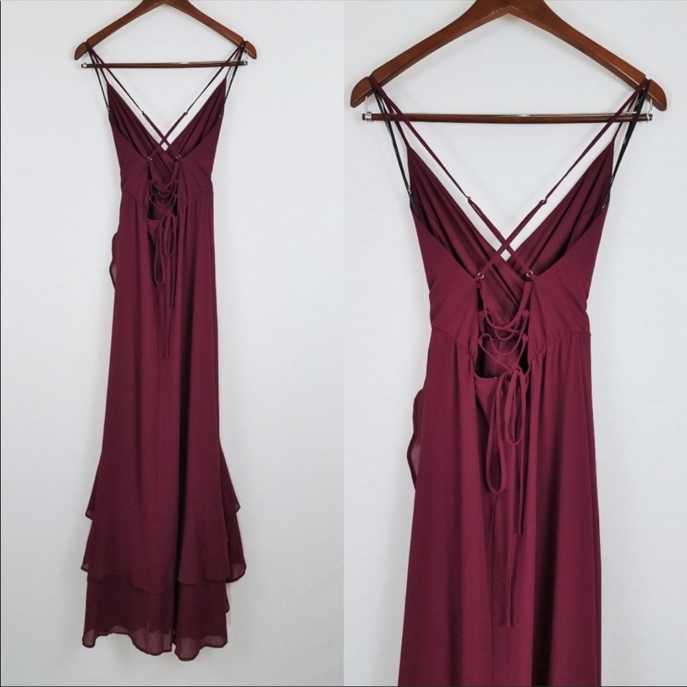 In Love Forever Burgundy Lace-Up Maxi Lulus Dress - Picture 3 of 5